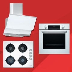 Bosch Buhar Destekli Beyaz Ankastre Set HIF534EW0T, POP6C2O10O, DWK065G20T